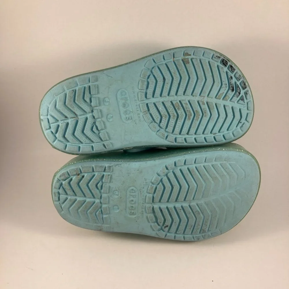 Blue sparkly platform crocs juniors 1